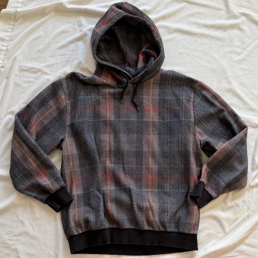 Topman Gray and Orange Plaid Hoodie